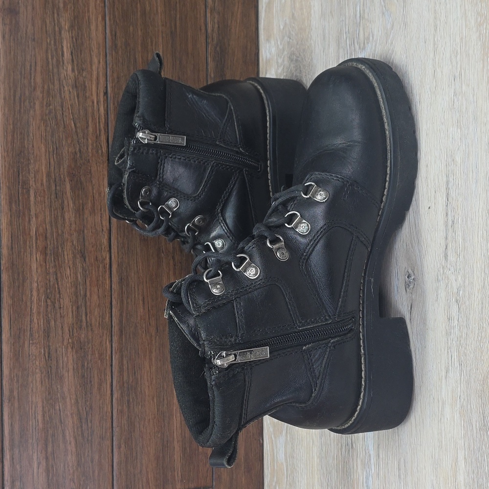 VNTG 90s/Y2K Harley-Davidson Women Leather Ankle LaceUp Riding Moto Boots SZ 10 - Picture 2 of 16